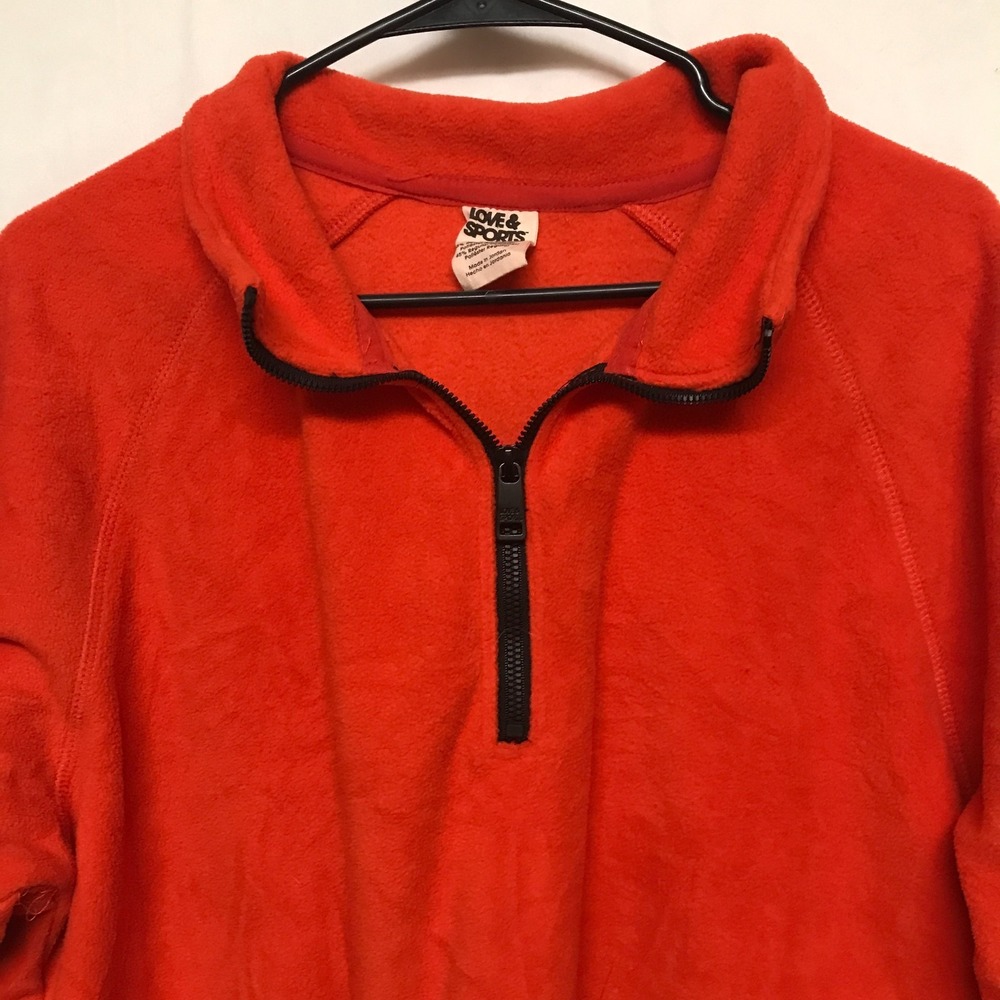 Love & Sports Womens L (12-14) Red Sporty Full Zip Up Hooded Jacket Quarter Zip
